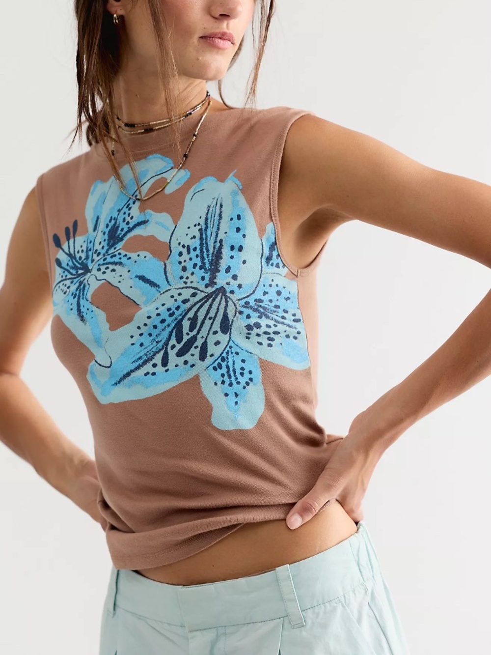 Free People Ballad Reversible Lily Printed Tank - Size: XL - Color: Brown